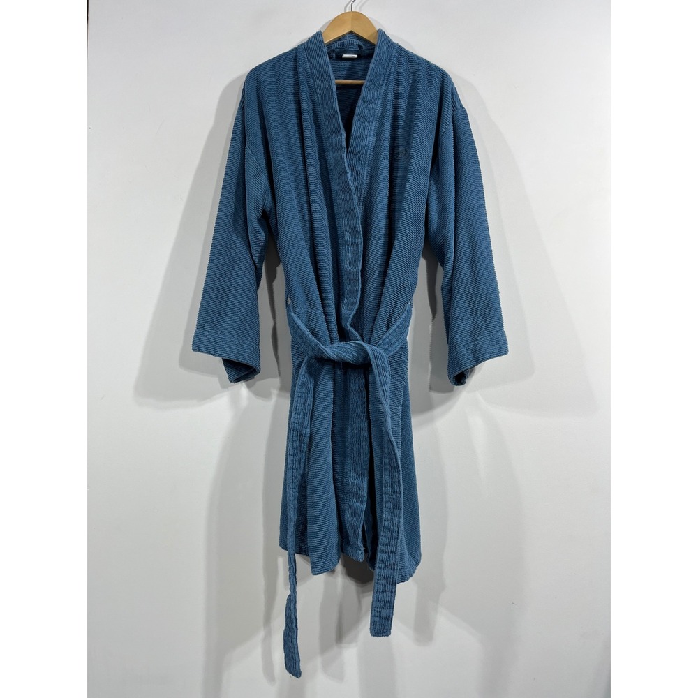 Brooklinen Terry Robe Blue Turkish Cotton Monogrammed Spa Bathrobe XL Lounge